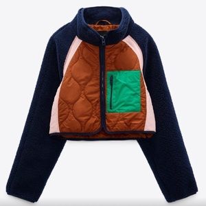 ✨BNWT✨ ZARA Cropped Navy Fleece with Quilted Details